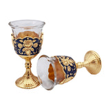 Maxbell 2 Pieces Vintage Wine Cup Portable Mini Communion Cup for Bar Travel Wedding blue and gold