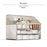 Maxbell Acrylic Cosmetic Organizer with Drawers, Large Capacity Makeup Storage Box, Dustproof Vanity Organizer for Skincare & Lipsticks, Multitier Desktop Storage, Elegant Design for Bedroom, Bathroom, Dressing Table Light Luxury White