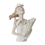 Maxbell Elegant Girl Statue Sculpture Floral Flower Pot for Home Office Living Room White