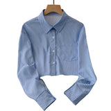 Maxbell Women's Striped Shirt Short Comfortable Lightweight Office Work Blouses Tops M