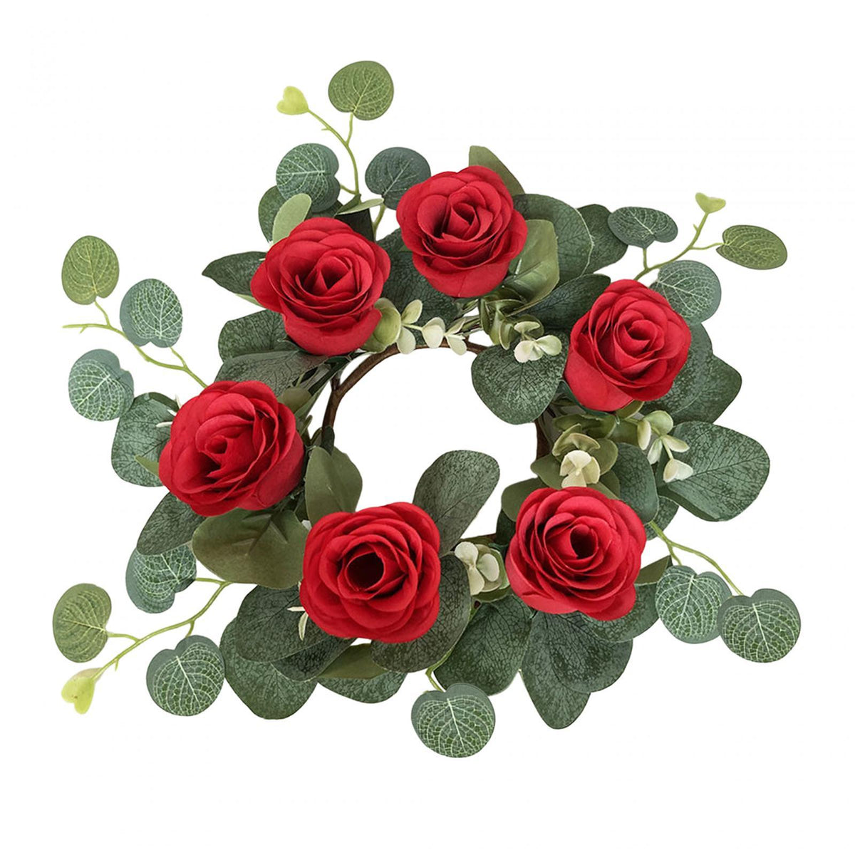 Maxbell Candle Ring Wreath Artificial Rose Candle Ring for Dinner Restaurant Holiday Red