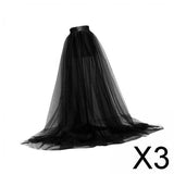 Maxbell 3xWomen Tulle Tutu Long Skirt Lace up Solid Color for Party Cosplay Evening black