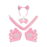 Maxbell Maxbell Kitten Ears Headband Bow Tie Paws Gloves and Tail Set Soft for Masquerade Party Pink