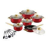 Maxbell 6x Pots and Pans Set Saucepan Sturdy Cookware Set for Indoor Camping Kitchen 18PCS Wine Red