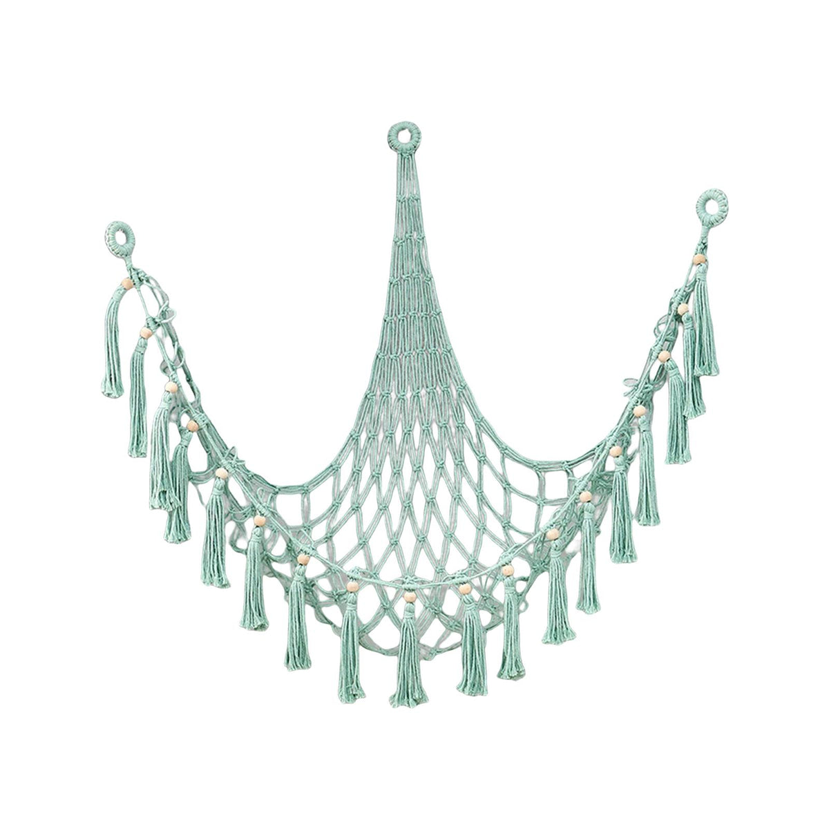 Stuffed Animal Hammock Plush Net Toy Macrame Tassel Decorative Home Display Green