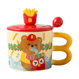 Maxbell Cute Bear Coffee Mug with Lid and Spoon Teacup for Office Dorm Birthday Gift Drink