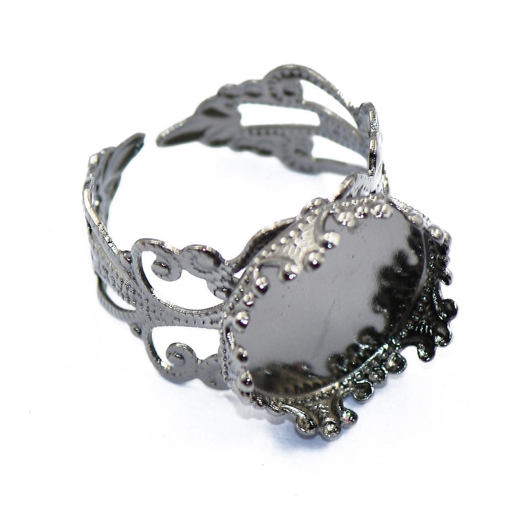 Maxbell Maxbell 2 pcs Adjustable Filigree Toe Ring Findings w/ 15mm Cabochon Frame Gunmetal
