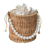 Maxbell 2xRattan Handbag for Women Bucket Bag Top Handle Purse for Summer Beach Round