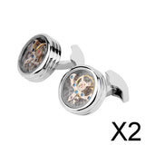Maxbell 2x1 Pair Mens Shirt Vintage Cufflinks Round Watch Movement Cuff Links Silver