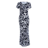 Maxbell Maxbell Women Sexy Black and White Printing Bodycon Boho Maxi Long Beach Sundress M