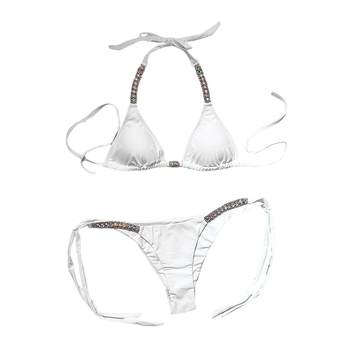 Maxbell Maxbell Women Sexy Swimsuit Push Up Bras Rhinestone Bikini Set Bathing Suit M White
