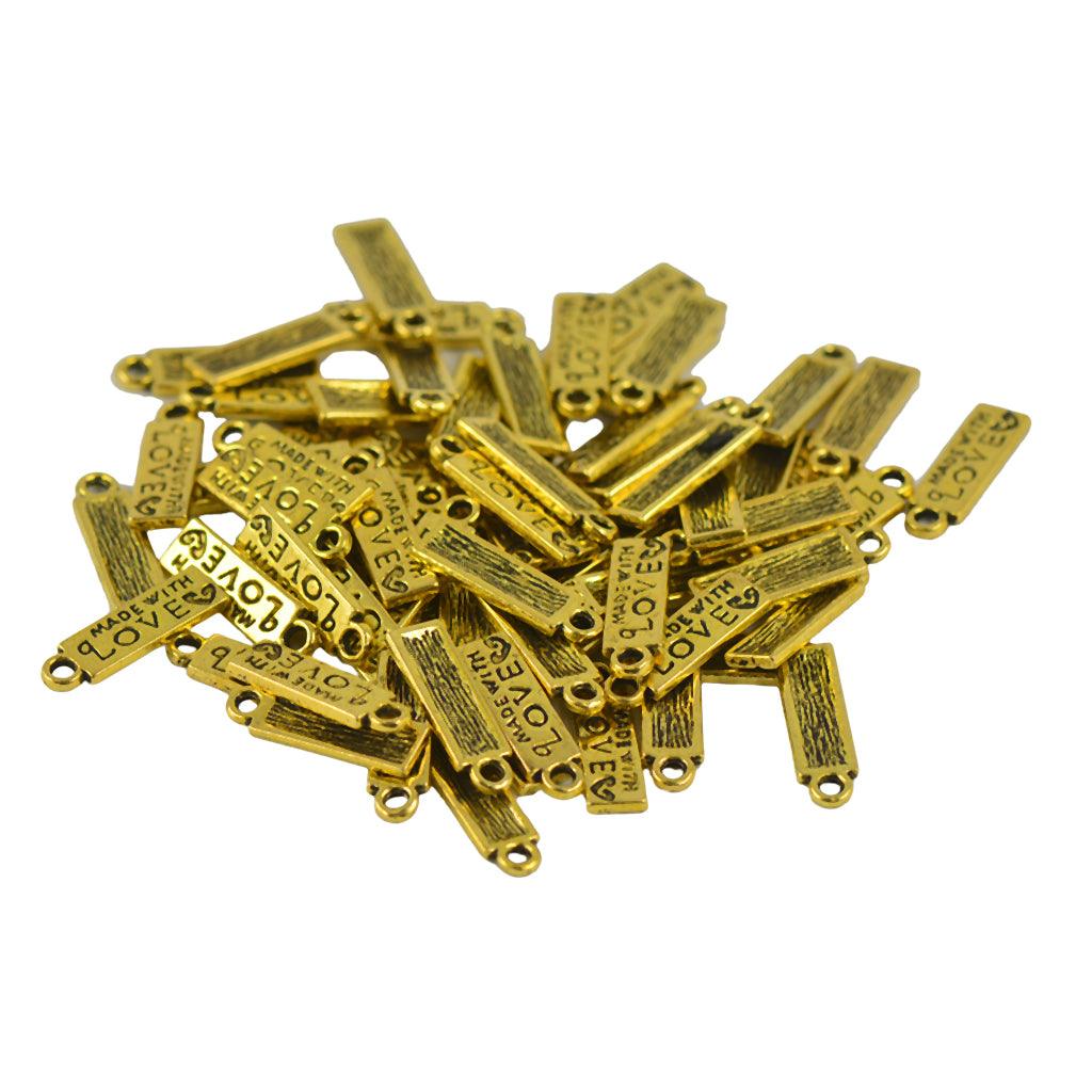 Maxbell Maxbell 50pcs Vintage Gold MADE WITH LOVE Heart Rectangle Heart Charms Pendant