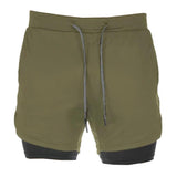 Maxbell Maxbell Men 2 in 1 Running Shorts Built In Base Layer Pants Pocket Army Green L