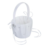 Maxbell 2Pc Ivory/White Satin Flower Girl Basket Crystal Rhinestone for Wedding Ceremony