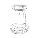 Maxbell Fruit Basket with Banana Hanger Iron 2 Tier for Kitchen Counter Dining Table Silver