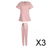 Maxbell 3xFemale Scrub Set Nurse v neckline Machine Washable Short Sleeves Suit L Pink
