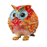Owl Trinket Box Animal Ornament Jewelry Box for Bracelets Necklaces Pendants Red Orange