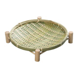 Maxbell Bamboo Woven Basket Tray Round Storage Tray for Vegetables Breakfast Cabinet 26cm Green