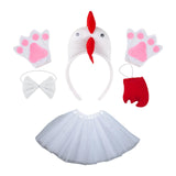 Maxbell Chicken Costume with Tie Tail Gloves Accessories for Holiday Halloween Girls White