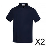 Maxbell 2xChef Coat Jacket with Pocket Short Sleeve Shirt Breathable Waiter Apparel L Dark Blue