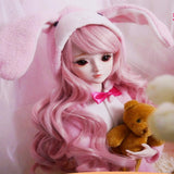 1/3 BJD Dolls Pink Hair Curly Wig For 60cm Night Lolita Doll Accessory