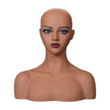 Maxbell Realistic Mannequin Head Female Mannequin Head with Shoulder for Jewelry Wig Style D