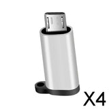 Maxbell 4xType C Adapter with Keychain Charger to Micro USB Converter Connector Silver