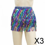 Maxbell 3xSparkly Hip Scarf Skirt Sequin Tassel Belly Dance Hip Scarf for Party