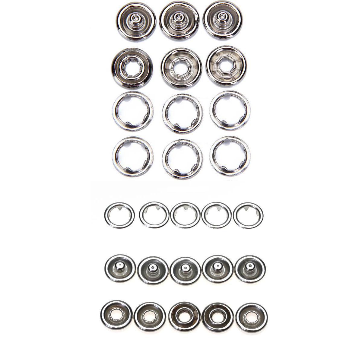 Maxbell 2x50 Sets (7/16 & 3/8") New Open Ring No Sew Snaps Fasteners Silver Sewing
