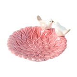 Maxbell 5inch Circular Ceramic Ring Trinket Tray with 2 Birds Statues for Room Decor Pink