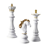 3 Pieces Chess Pieces Statues Gift Resin Sculptures for Bedroom Coffee Table White