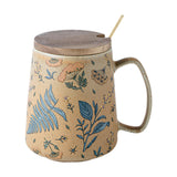 Maxbell Ceramic Coffee Mug for Home Office with Large Handle Gift Drinkware Milk Cup Flower With Lid