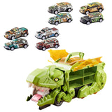 Dinosaur Transport Truck Carrier Portable Dinosaur Swallowing Truck for Kids green with 8 car