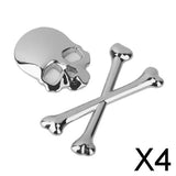 Maxbell 4x3D Metal Skull CrossBones Emblem Car Truck Motor Decal Badge Sticker -Silver