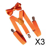 Maxbell 3xMens Suspenders with Bow Tie Y Back Braces for Formal Wear Halloween Cosplay Orange