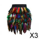 Maxbell 3xWomen Feather Mini Skirt Stretch Mid Waist for Cocktail Halloween Party 38cmx50cm Colorful