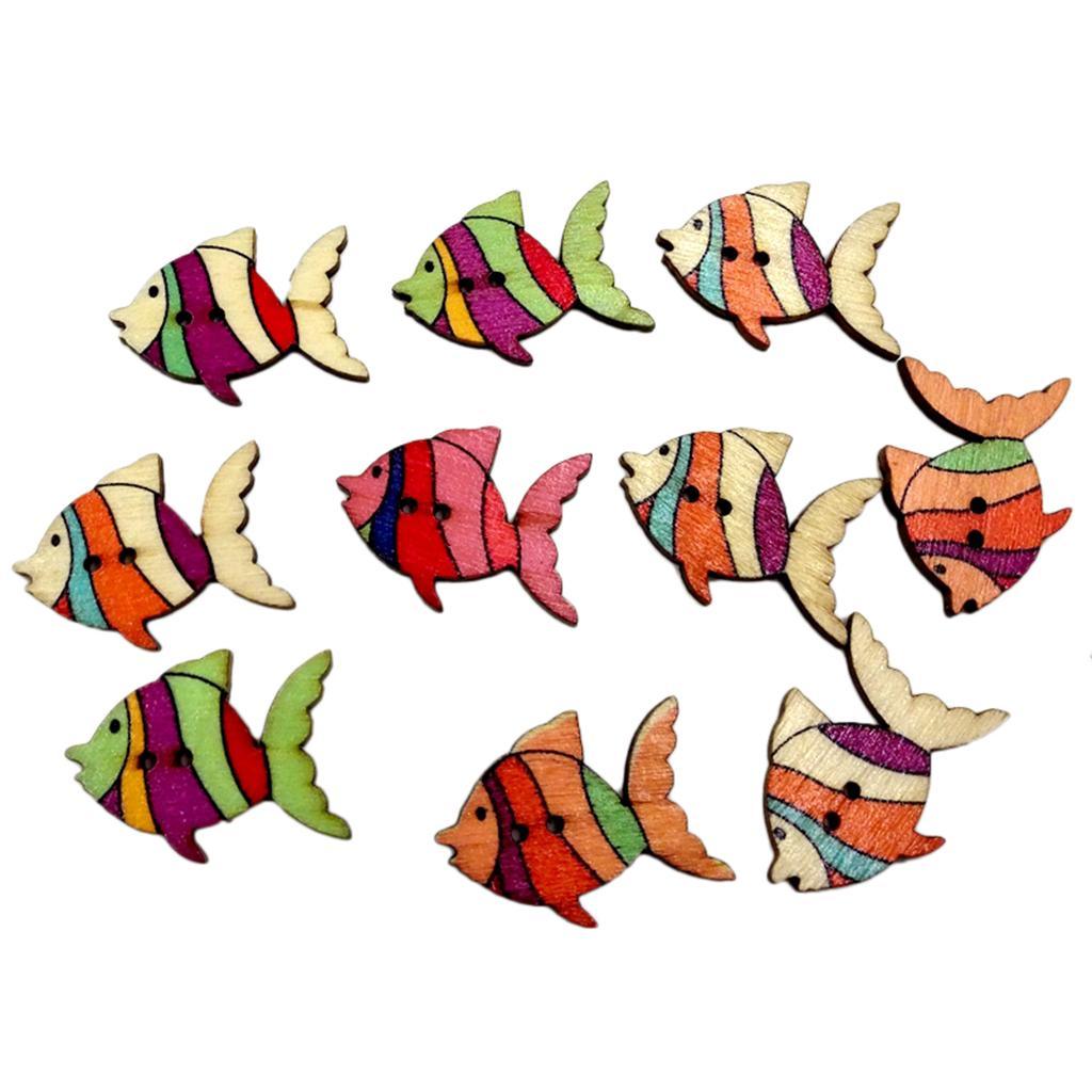 Maxbell 50pcs Colorful Fish Wooden Buttons Embellishment Scrapbooking Craft DIY