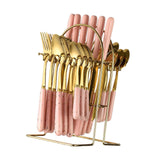 Maxbell Stainless Steel Flatware Cutlery Set Vintage Flatware for Party Hotel Dining pink gold