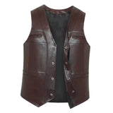 Maxbell Waistcoat Utility Jacket Punk Mens PU Leather Vest for Sports Fishing Winter XL Brown