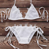 Maxbell Maxbell Sexy Women Lace Mesh Bikini Set Push Up Bra Swimwear Swimsuit White L