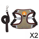 Maxbell 2xDog Harness Leashs Set Soft Padded Adjustable for Puppy Reflective Brown M