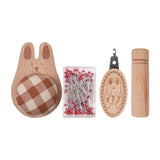 Maxbell Cute Pin Cushion with Pins Needle Threader Wood Household Compact Needlework Rabbit Shaped