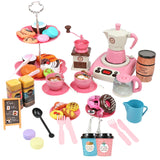 52Pcs Espresso Machine Playset Early Educational Toys for Kids Birthday Gift Pink