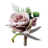 2Pcs Romantic Wedding Party Rose Silk Flower Boutonniere Corsage Dusty Pink