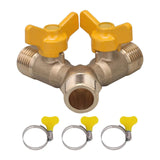 Maxbell Brass Valve with Clamps Home Easy Installation 3 Way Shut Off Valve Y Shaped