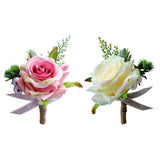 Maxbell 2pcs Wedding Party Rose Silk Flower Boutonniere Corsage Fushia & Champagne