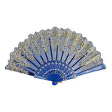 Maxbell Hand Held Flower Lace Silk Cloth Folding Fan for Party Wedding royal blue