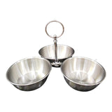 Maxbell Snack Serving Bowl Stainless Steel 3 Compartment for Fruit Sauce Side Dishes Silver