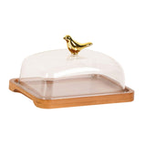 Maxbell Wooden Cake Stand with Cover Butter Dish Cake Plate for Party Kitchen Fridge brown