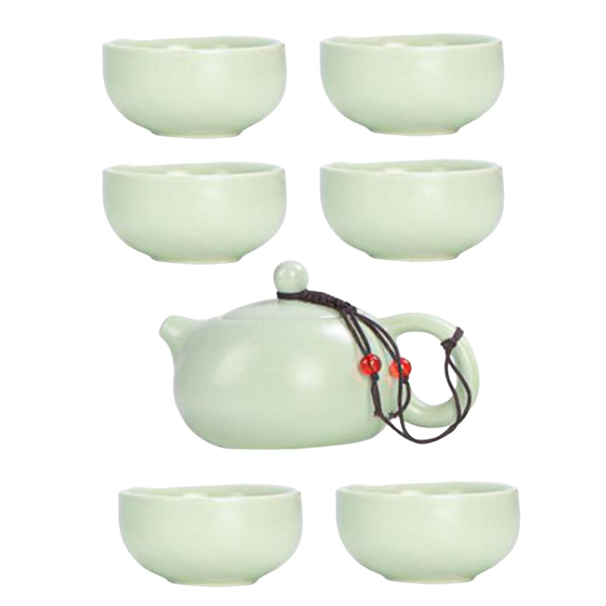 Maxbell Travel Tea Set Practical with Case Ceramic Teapot for Camping Office Outdoor Green 6 Cups